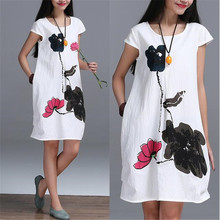 New Brand 2016 Pregnant Women Dress Cotton Linen Cool Summer Loose Casual Print Ruffles Casual Dresses For Gravida Maternity
