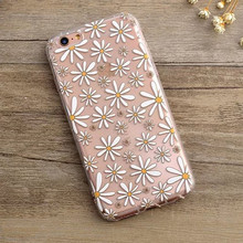 Soft TPU Daisy Sunflower Flowers Case for iPhone 6 Plus 6S Plus 5.5″ Partial Transparent Phone Cover Protective Shell