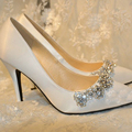 2016 Handmade Wedding Shoes Plus Size Satin Pointed Toe Pumps High Heel Wedding Shoes White Color