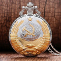 2016 New Arrival Antique Soviet Sickle Hammer Style Quartz Pocket Watch Men Women Silver Golden Pendant