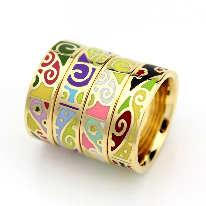 Newest Ring Thin 0 6cm Width Rose Gold Ribbon Abstract Pattern Design Enamel Jewelry Ring 1