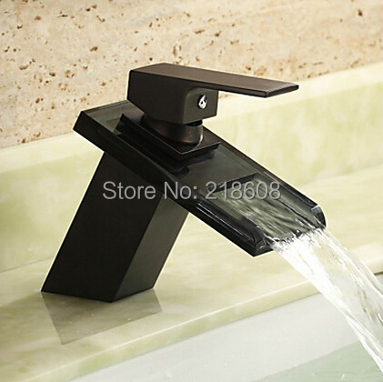 Vessel sink faucets oil rubbed bronze bathroom faucet waterfall mixer tap black single handle glass spout