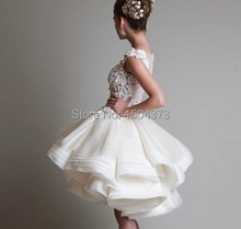 Hot Sale Cheap White Ivory Appliques Organza Puffy Skirt Short Wedding Dresses Bridal Gowns Knee Length