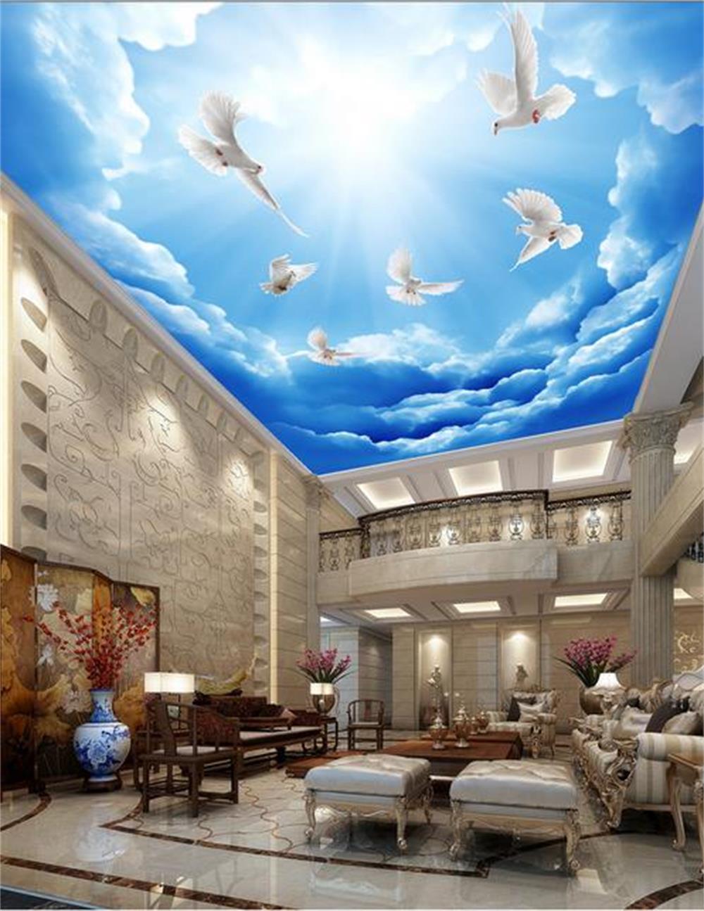 Popular blue sky print ceiling wallpapers buy cheap blue sky print ...