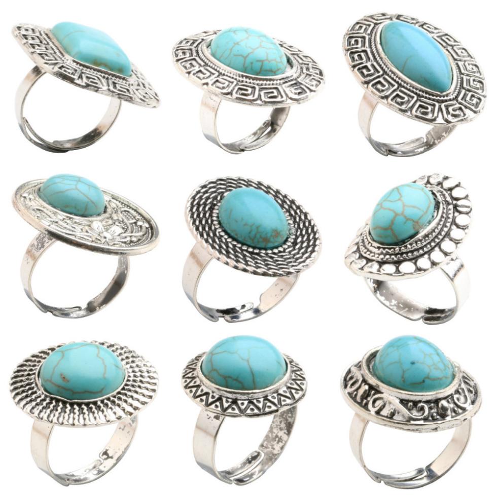 Vintage Retro Style Oval Jasper Jewelry Antique Silver Ring for 10 Style