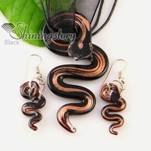 snake silver foil glitter blown lampwork murano glass pendants and earrings jewelry sets cheap fashion jewellery