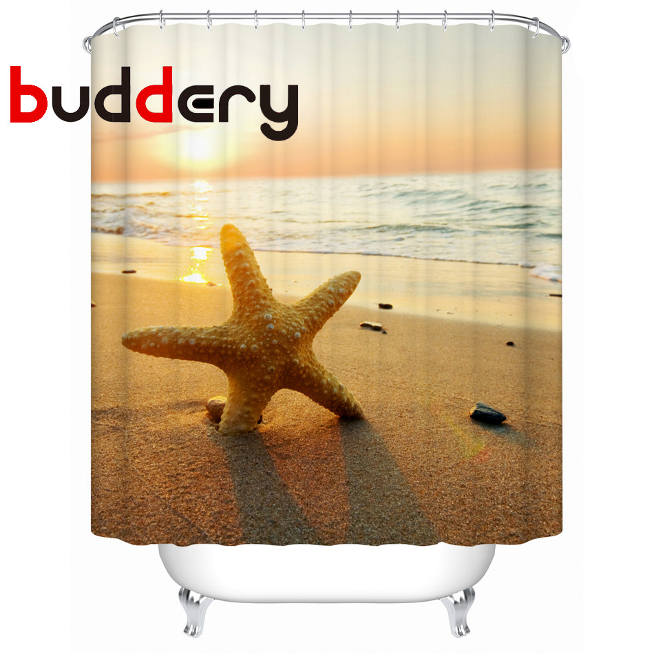 Buddery Brand Shower curtains Wide Polyester morden Bathroom Shower CurtainHousehold Cleaning Starfish Beach Y-104