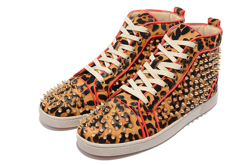 Red bottom men shoes fashion high top spikes flat sneakers Leopard ...