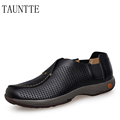 Tauntte Summer Men Genuine Leather Shoes Slip On Breathable Anti Odor Casual Shoes