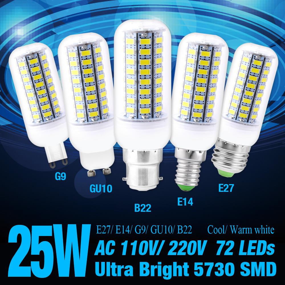 Led Light Ultra Bright 5730 SMD LED Corn Bulb Lamp Light Warm Cool White E27 B22 GU10 GU9 25W EB6032
