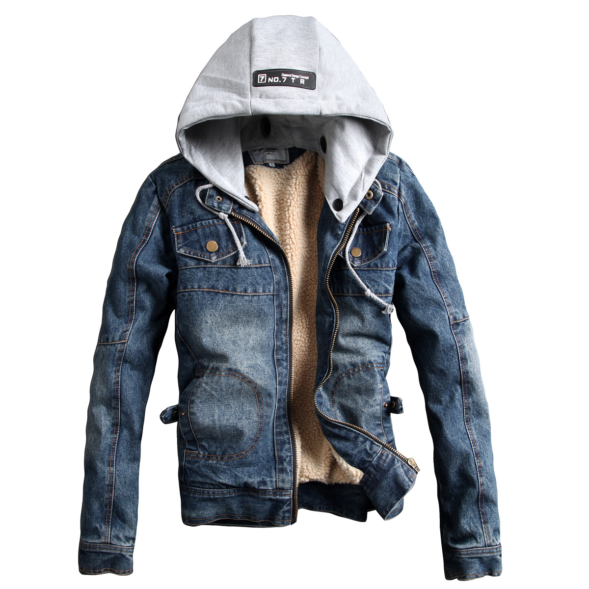 Denim jacket men s clothing denim outerwear vintage slim denim male coat with a hood plus