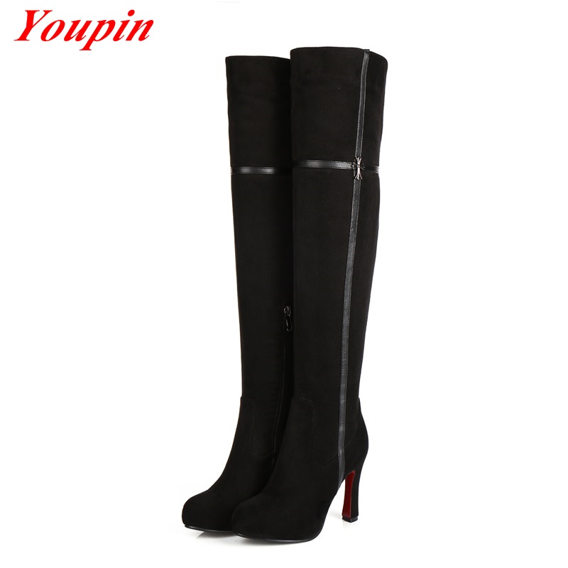 Woman Sequined High Boots Boots Nubuck Leather Winter Thicken Short Plush Thick With Long Boots Black Zip Sequined High Boots