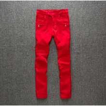 2016Hot Brand Balm jeans ain Men’s Skinny Biker pants Draped straight Red luxury Coated jeans with tags red 28-40 Freeshipping