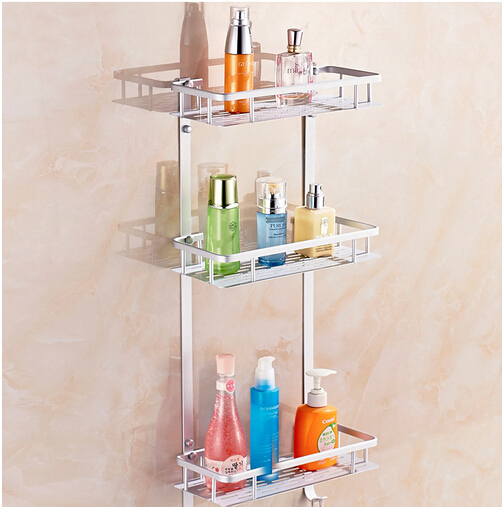 1PC 2016 New Space aluminum Single or Double Wall Shower Shampoo Soap Cosmetic Storage Shelf Bathroom Shelves KF 2004