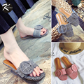 Kimfoxes Women Slippers Casual Flip Flops Retro Round Buckle Women Summer Beach Sandals Fashion Breathable Slides