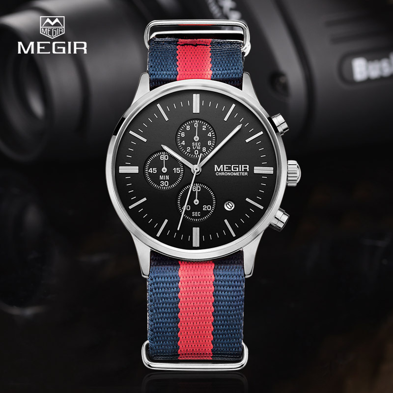 MEGIR casual chronograph military water resistant quartz watch men luminous canvas strap wristwatch 2011 free shipping