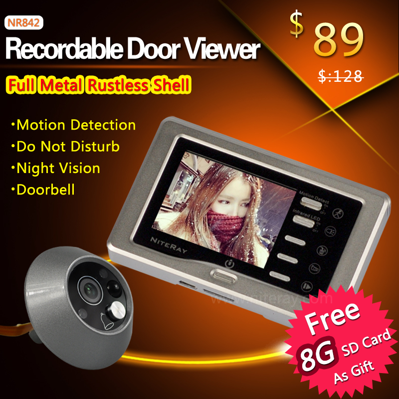 Recordable video peephole door camera viewer support motion detecting doorbell function