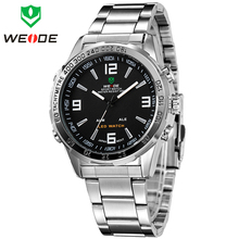 Weide moda de lujo analógico Digital LED Dual Time Display hombres de relojes deportivos cuarzo de japón negro completo acero reloj militar