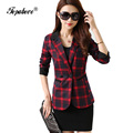 Women Blazers And Jackets New 2016 Fashion Casual Spring Jacket Plus Size Plaid Splice Small two