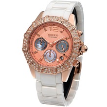 New Time100 Luxury Brand Women Diamond Three-subdial Multifunction High-tech Ceramic Ladies Dress Quartz Watches For Women Clock