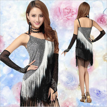 2015 High Quality Sexy Black Latin Dance Skirt Women Tassel Latin Ballroom Dance Dress on Sale