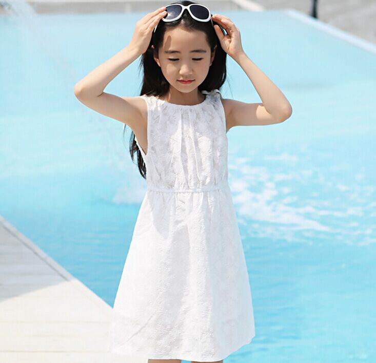 2016 Summer New Girl Dress White Lace Beach Sundress font b Family b font font b