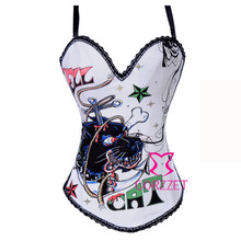 Removable Straps Animal Lion Printed Burlesque Corset White Cotton Corsets And Bustiers Women Gothic corpetes e espartilhos XXL