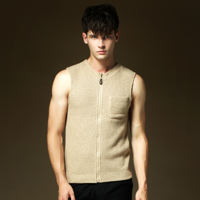 2015 New Brand Winter Casual O,Neck Zipper Design Knitted Sweater Vest Sleeveless Mens Cardigan