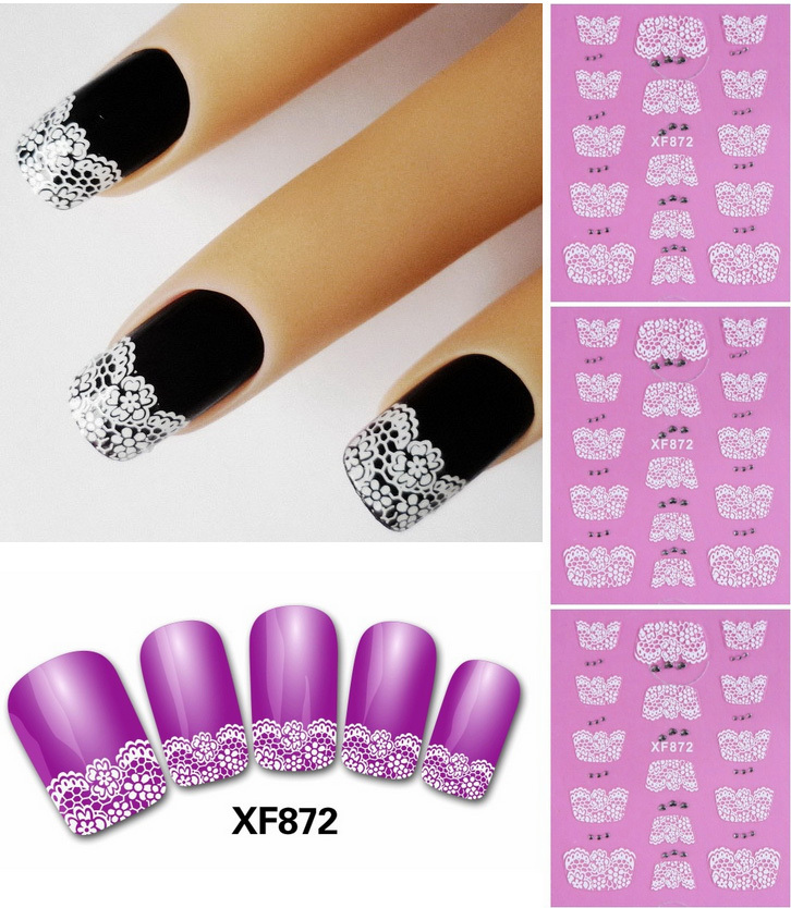 White Flower Lace 3d Nail Art Stickers Decals Self Adhesive Nail decoration XF872