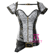 2014Silver Grey Zipper Front Gothic Clothing Steampunk Corset Burlesque Sexy Corselet Hot Shapers Punk Corsets And Bustiers Tops