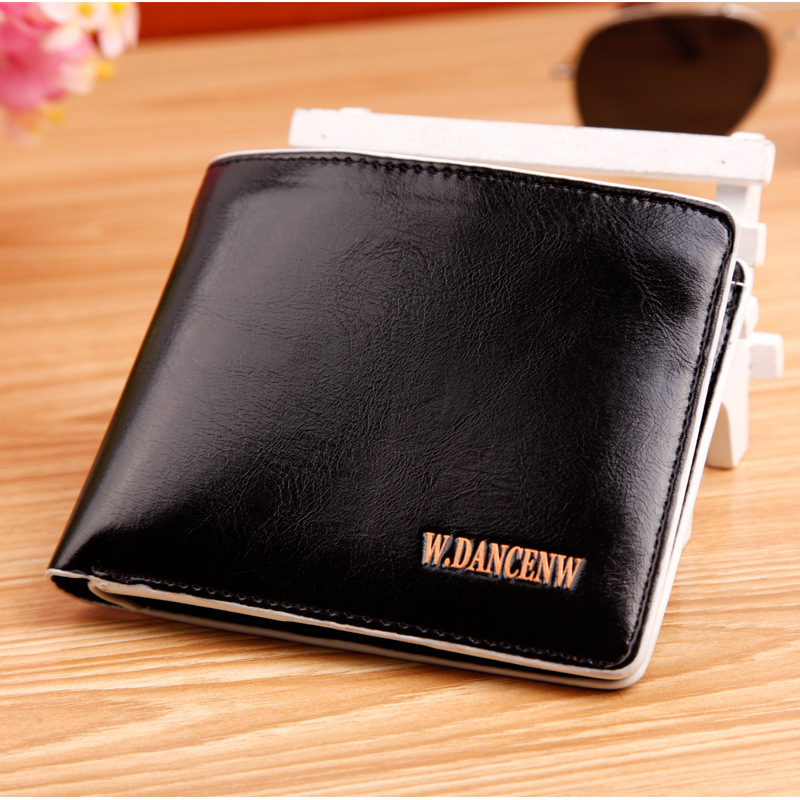 2015 famous brand men genuine leather short Wallet Oil wax cow leather thin purse carteira masculina