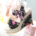 Fashion Women Wedges Platform Shoes Floral Design Bow Summer Sandals Casual Shoes High Heels Sandals Beach