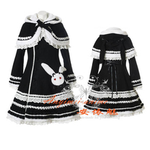 Free Shipping Gothic Lolita Punk Black Wool Coat With Cape Cosplay Costume Tailor-made