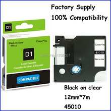 12mm*7m Factory Supply Black on Clear Adhesive Compatible Dymo D1 12mm Label Tape 45010(Freeshipping)