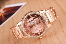 2015 New Fashion relojes Gold Rhinestone Bussiness brand Watches Quartz Stainless Steel Women Dress Wristwatches reloj mujer