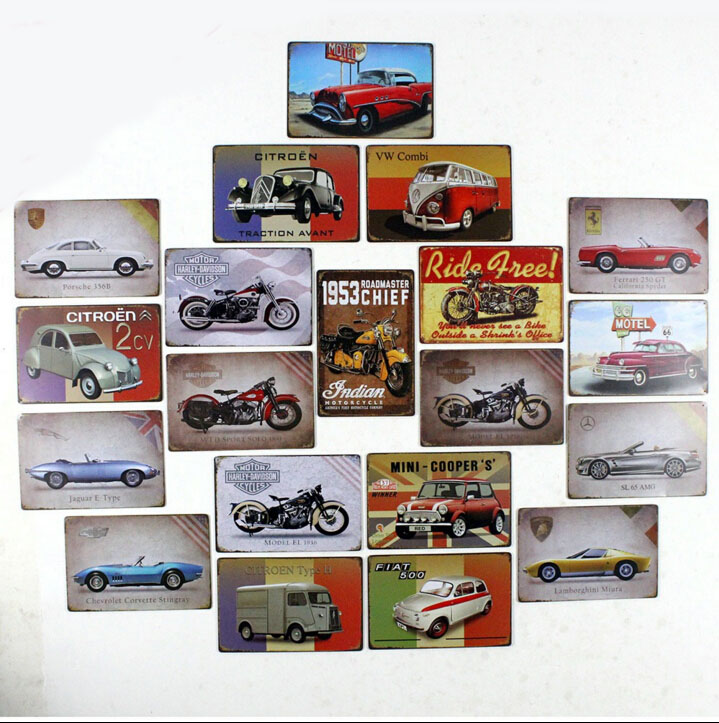 Old car and Moto Vintage metal Tin signs Home wall Art decor Bar metal paintings Club