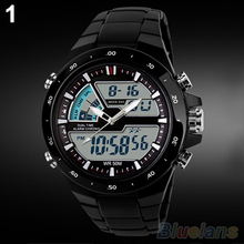 Men Waterproof Sport Digital Analog Dual Time Alarm Date Chronograph Wrist Watch 4KLW