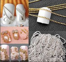 Beautiful Unique Design Women 1m Nail Art Tips Metal Glitter Striping Ball Beads Chain Decorations 3D Stickers