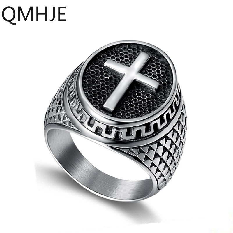 Stainless Steel 2 Color Latin Cross Shield Biker Ring