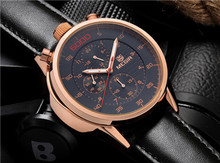 Real MEGIR Luxury Leather Strap Analog Men Watches Quartz Watch Water Resistant Chronograph 6 Hand 24