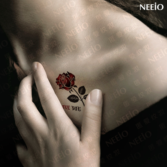 Tatuaje temporal de maquillaje TE Amo rosas rojas en el pecho del brazo tatuaje pegatinas mujeres
