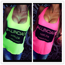 Ballinciaga Neon Top 2015 Women Sleeveless Summer Style Tanks Tops Backless Womens Vest Tops Free Shipping