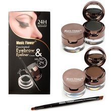 Pro 4 in 1 Eye Makeup Set Gel Eyeliner Brown Black Eyebrow Powder Make Up Waterproof