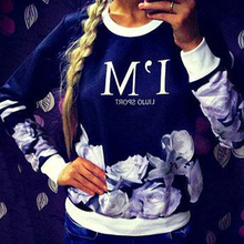 FanShou Free Shipping 2014 Women Hoody Spring Autumn Flower Letter Printed Sweatshirt Long Sleeve Pullover Casual Hoodie Moleton