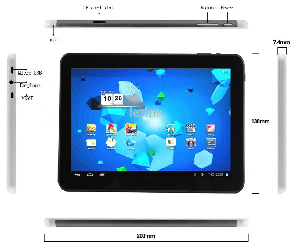 10 Inch Android Tablet PC 5000Mah HD 1024 600 Octa Core Allwinner A83 2 0GHZ Bluetooth