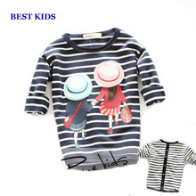 Girls clothes 2015 New Spring/Autumn girl t shirt long sleeve bobo choses striped o-neck girls tops Children Clothing(China (Mainland))