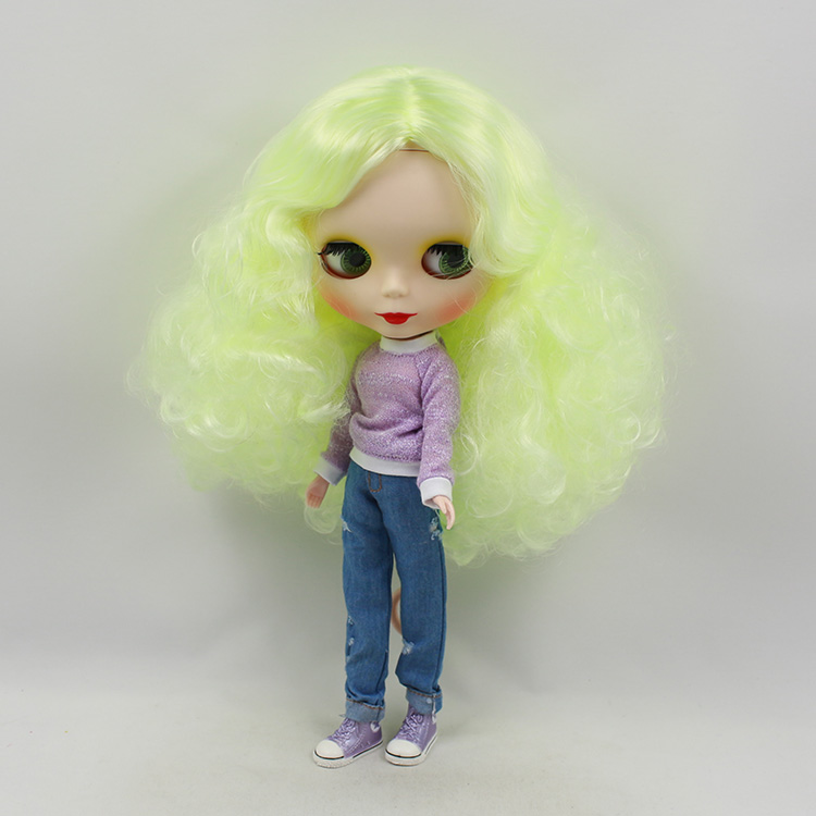 11.5 fashion dolls Yellow-green long curly hair blyth doll nude