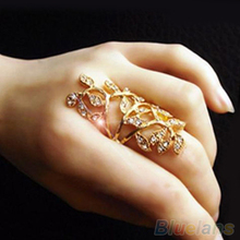 Women s Fashion Rhinestone Hollow Leaf Joint Armor Knuckle Crystal Ring 7 2MCK 4AA2