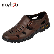Casual summer male leather sandals hole cutout shoes man leather sandals cool leather shoes