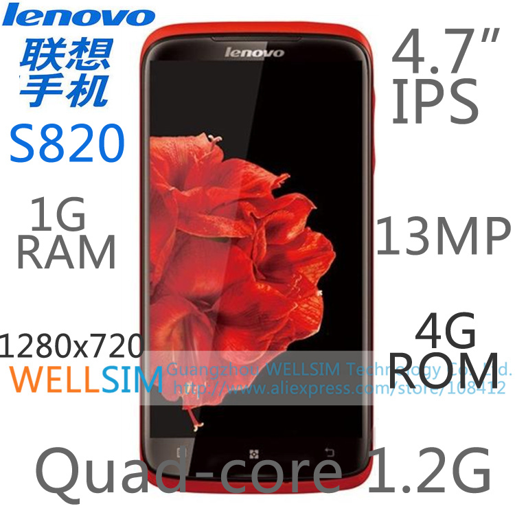 Original Lenovo S820 Multi language Mobile phone 4 7IPS 1280x720 MTK6589 Quadcore1 2G 1GRAM 4GROM Android4